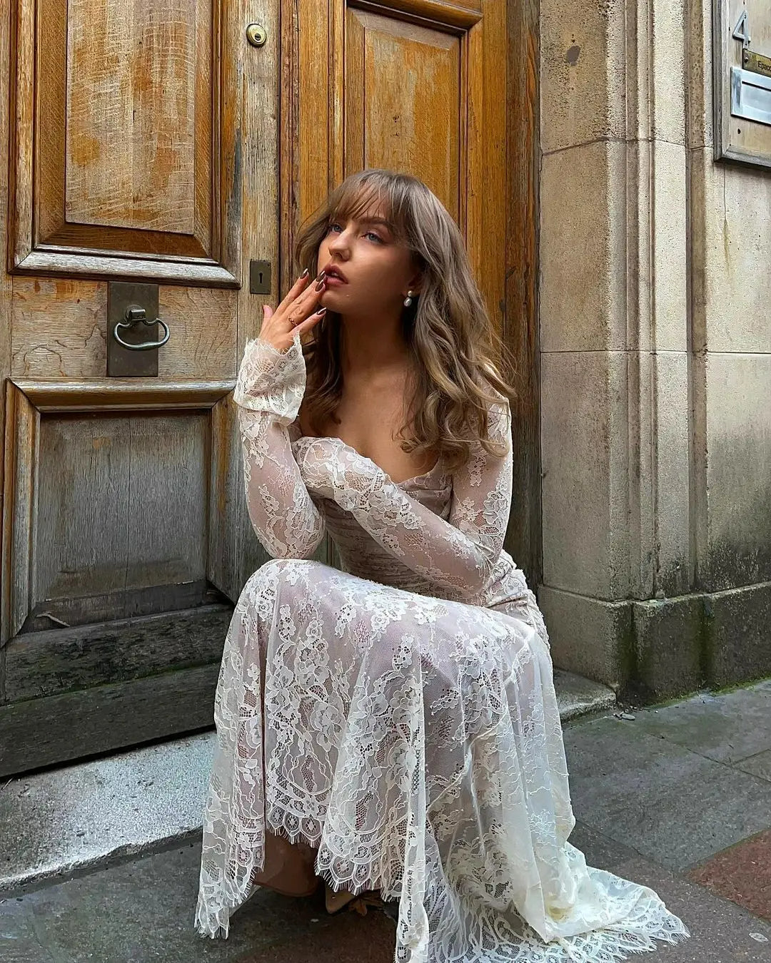 Livilla Long Lace Wedding Guest Maxi Dress