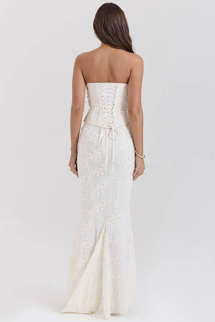 Strapless Embroidered Wedding Guest Maxi Dress