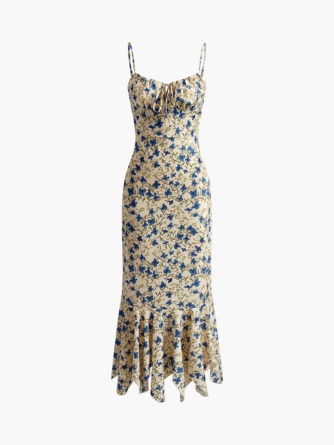 Floral Summer Night Spaghetti Strap Maxi Dress with Ruched Front