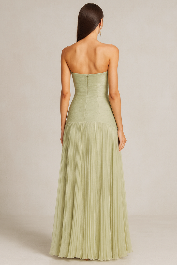Strapless Pleated Wedding Guest Maxi Dress