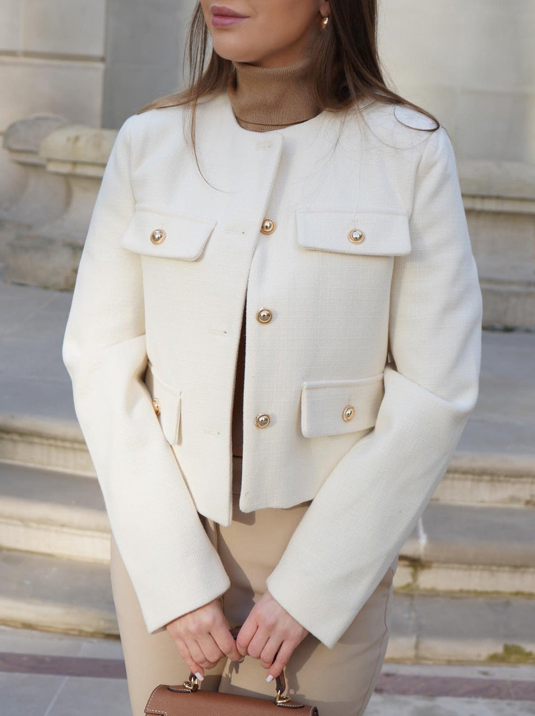 Women's Grace Pearl Button Cropped Jacket