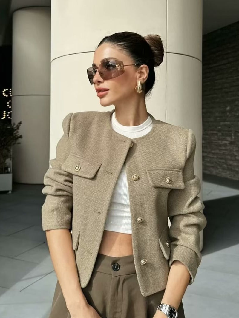 Women's Grace Pearl Button Cropped Jacket