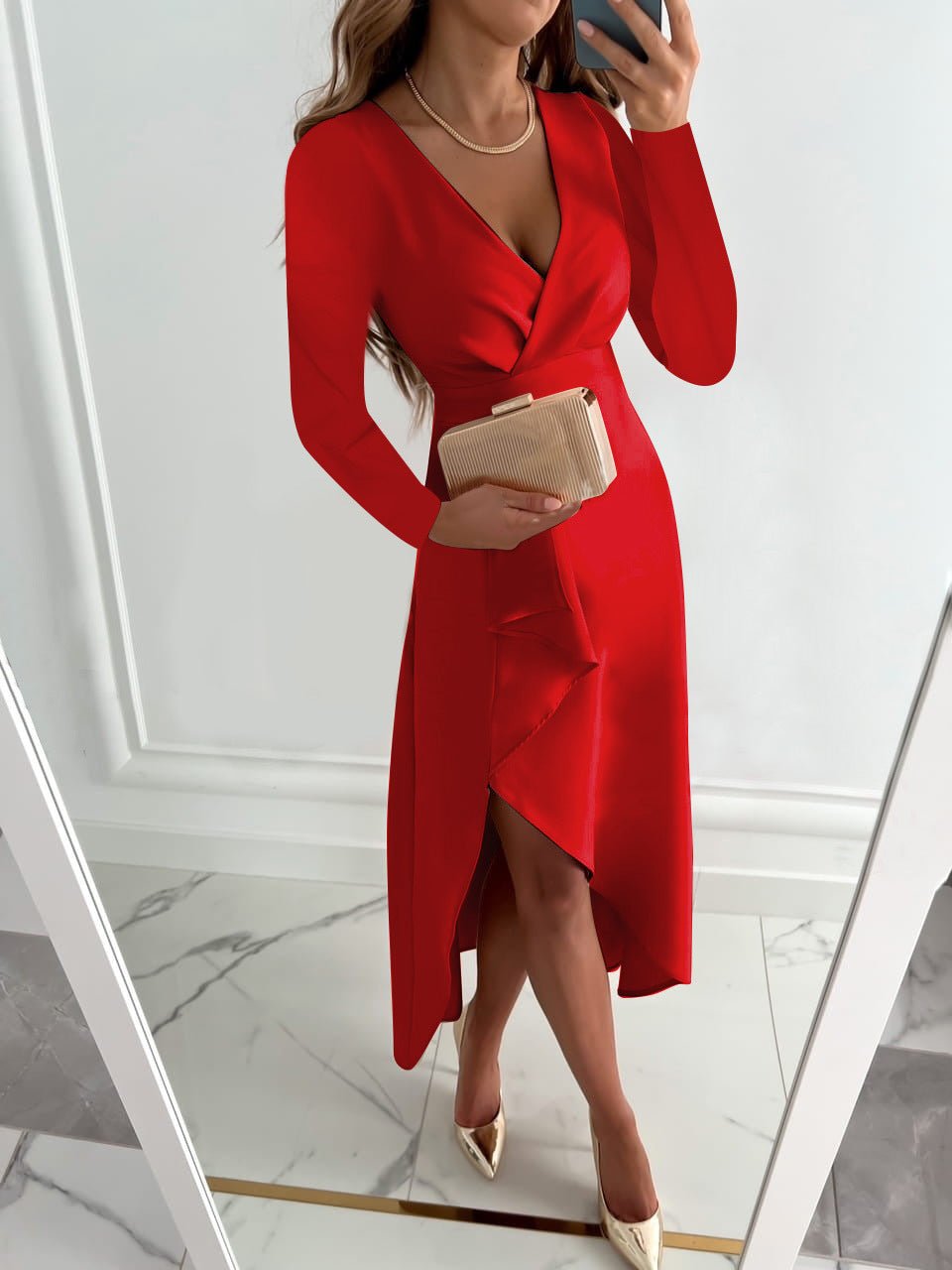 Elegant Holiday V-Neck Sheath Midi Dress