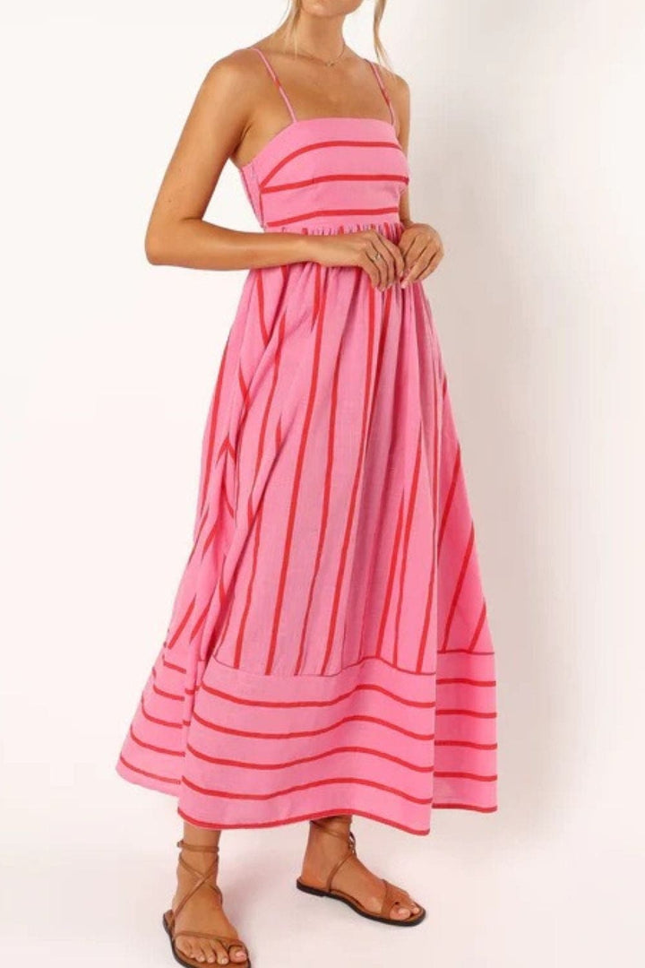 Striped Strappy Summer Beach Maxi Dress