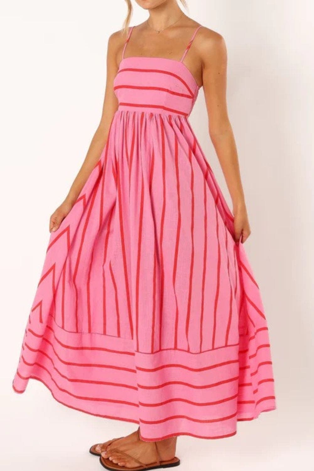 Striped Strappy Summer Beach Maxi Dress