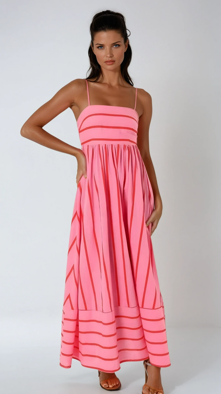 Striped Strappy Summer Beach Maxi Dress