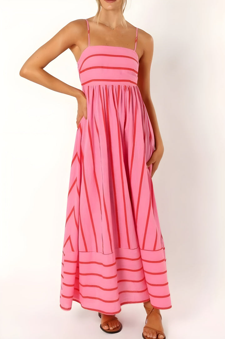 Striped Strappy Summer Beach Maxi Dress