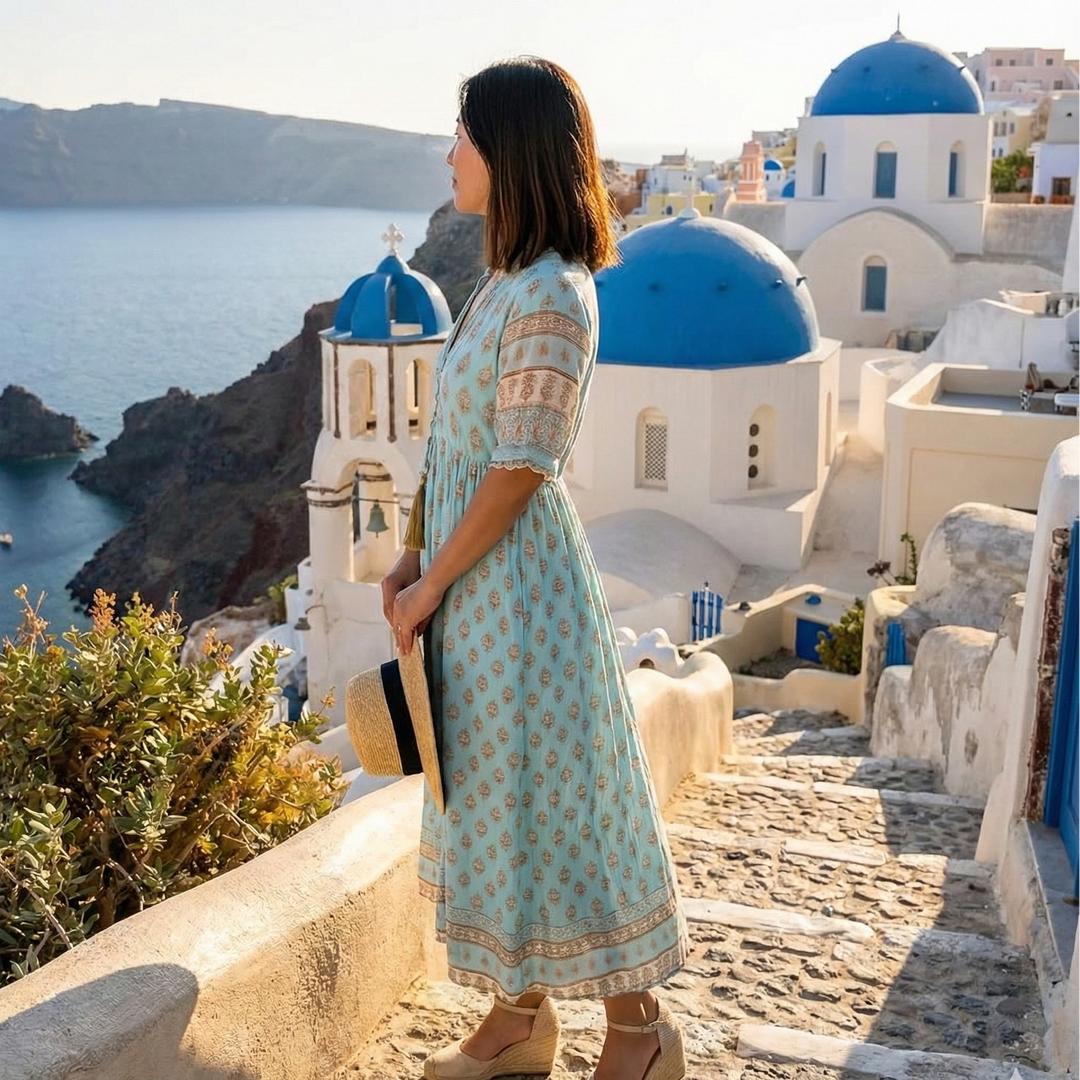 Women's summer midi dress – boho beach style with pockets