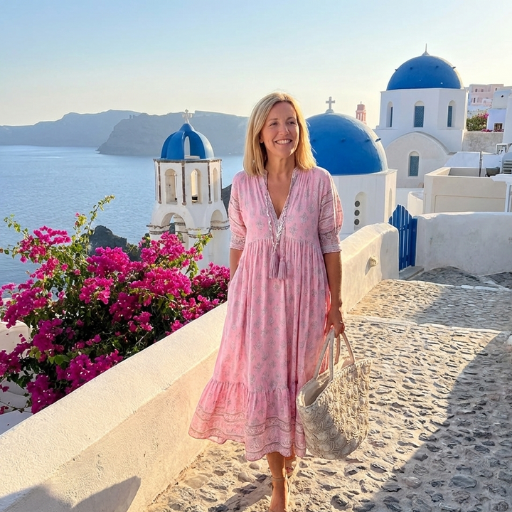 Women's summer midi dress – boho beach style with pockets