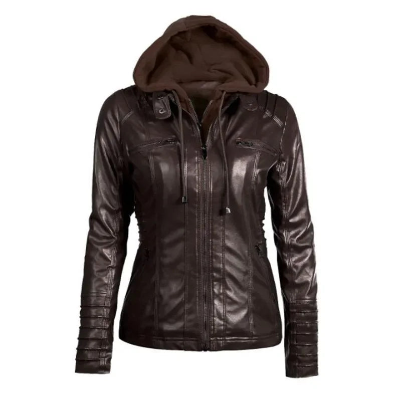 Women's Hooded Faux Leather Jacket