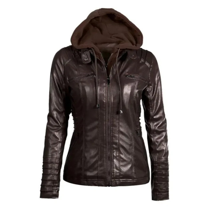 Women's Hooded Faux Leather Jacket