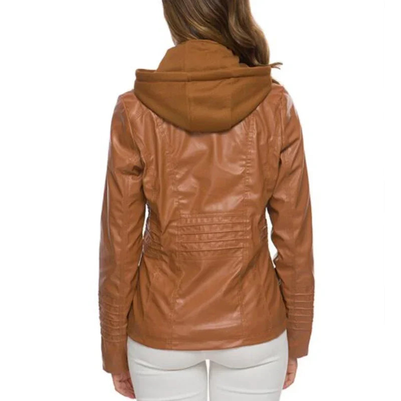 Women's Hooded Faux Leather Jacket