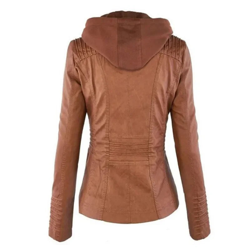 Women's Hooded Faux Leather Jacket