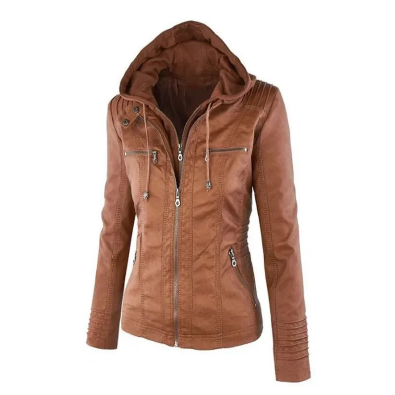Women's Hooded Faux Leather Jacket