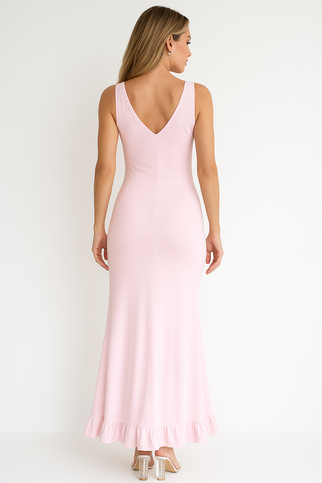 Ruched V-neck Wedding Guest Maxi Dress