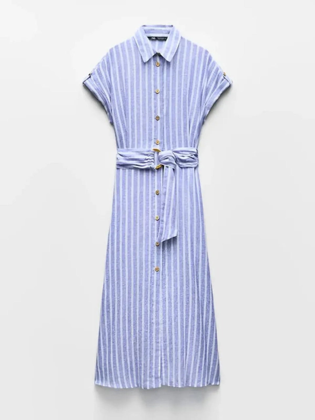 Striped Linen-Blend Work Maxi Dress with Belt