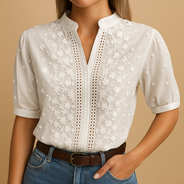 White elegant blouse with collar for women | Hannah