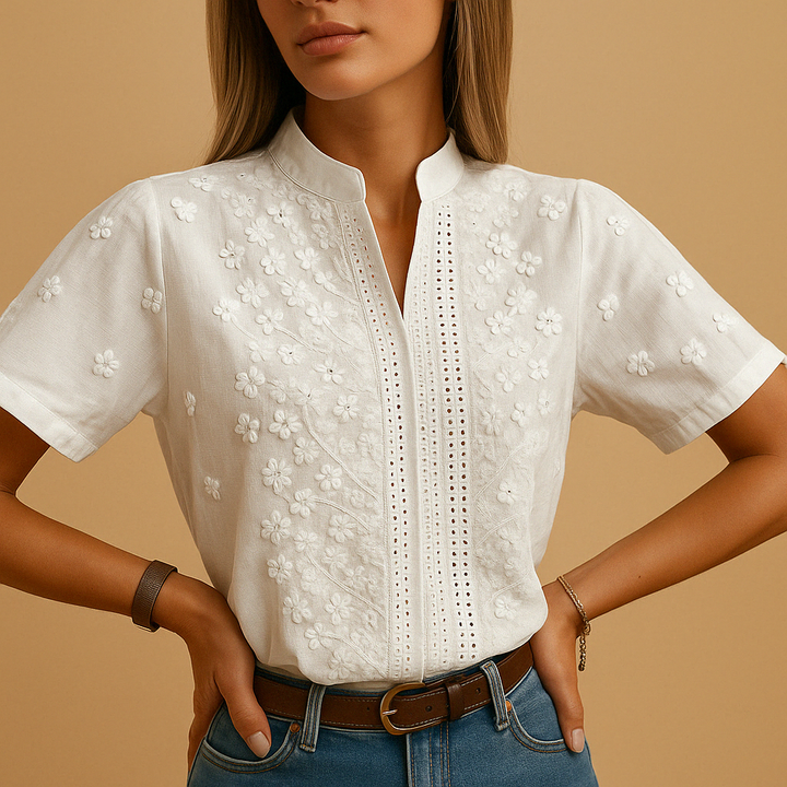 White elegant blouse with collar for women | Hannah