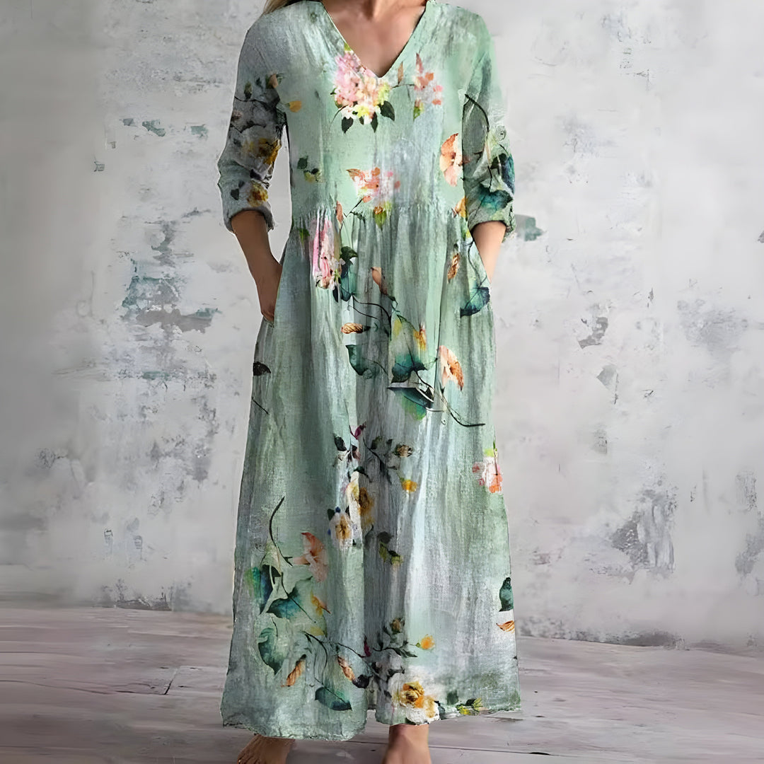 Flowy V-Neck Floral Summer Maxi Dress