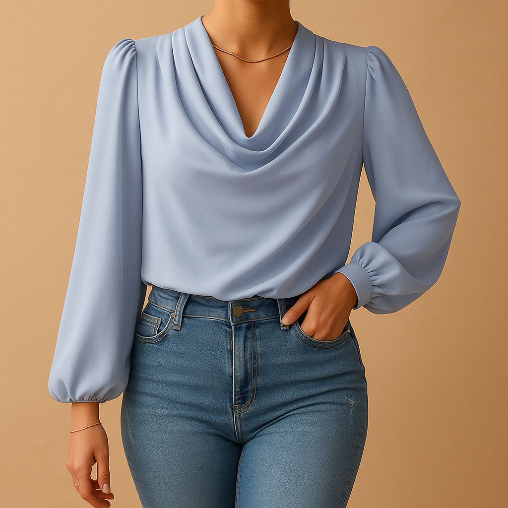 Chiffon blouse with puff sleeves for women | Isla