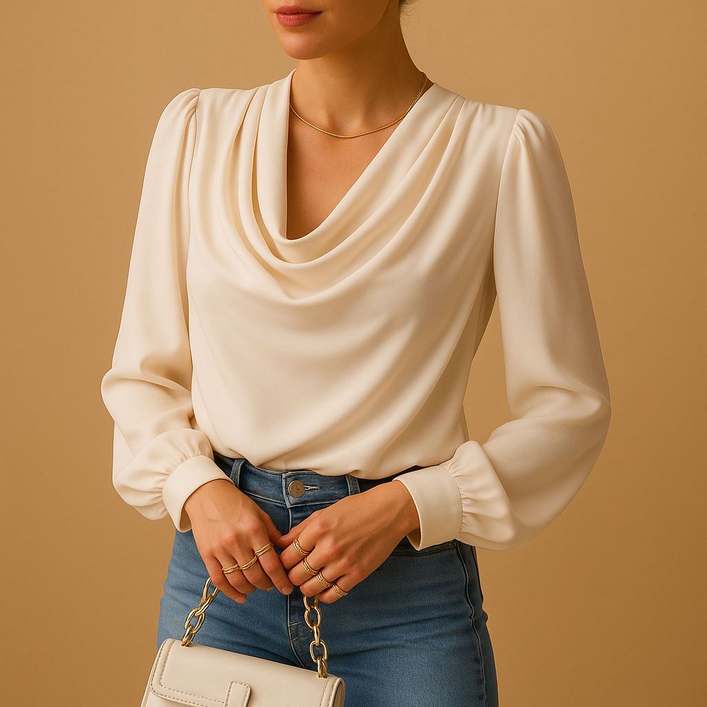 Chiffon blouse with puff sleeves for women | Isla
