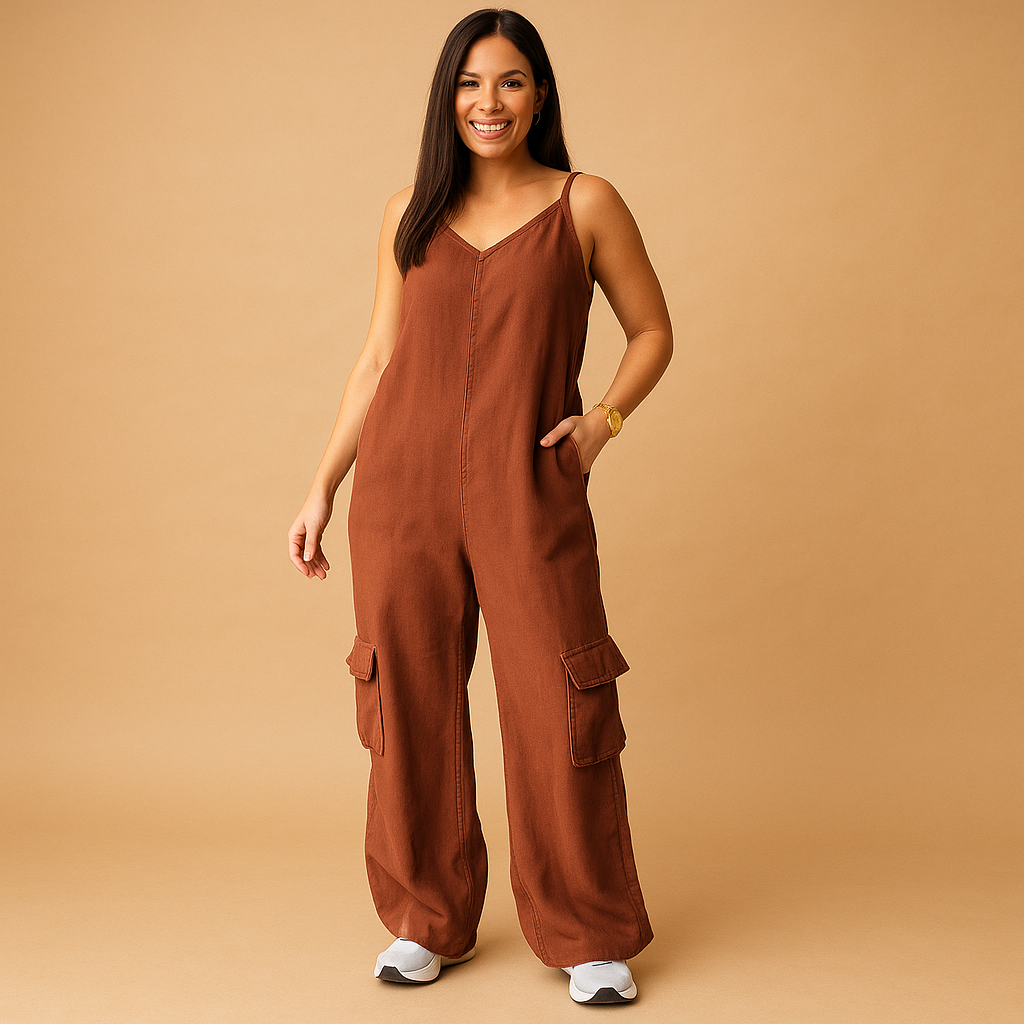 Denim V-neck jumpsuit for women | Marissa