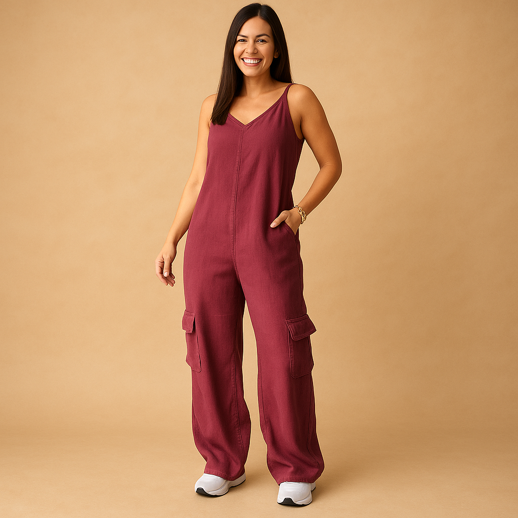 Denim V-neck jumpsuit for women | Marissa