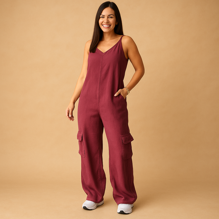 Denim V-neck jumpsuit for women | Marissa