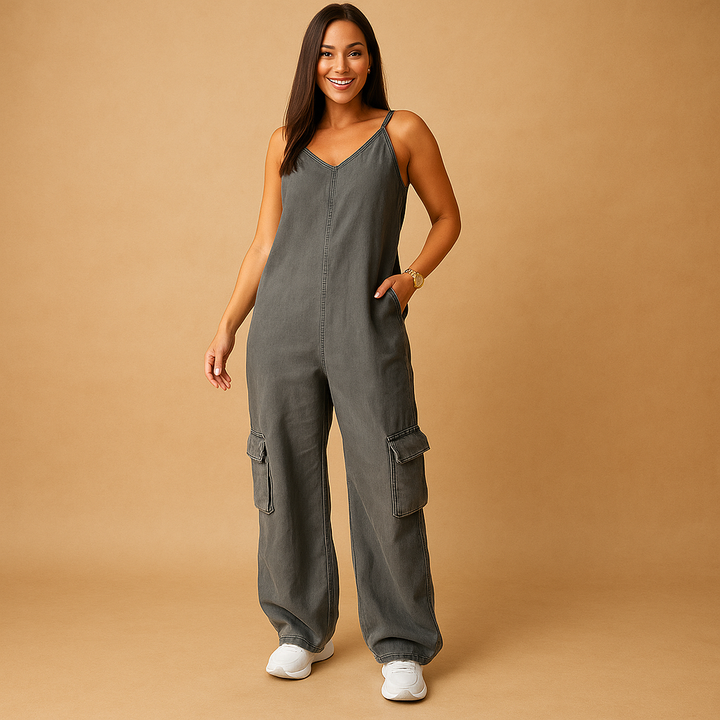 Denim V-neck jumpsuit for women | Marissa