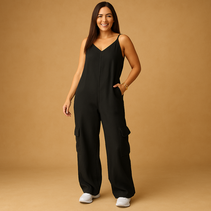 Denim V-neck jumpsuit for women | Marissa