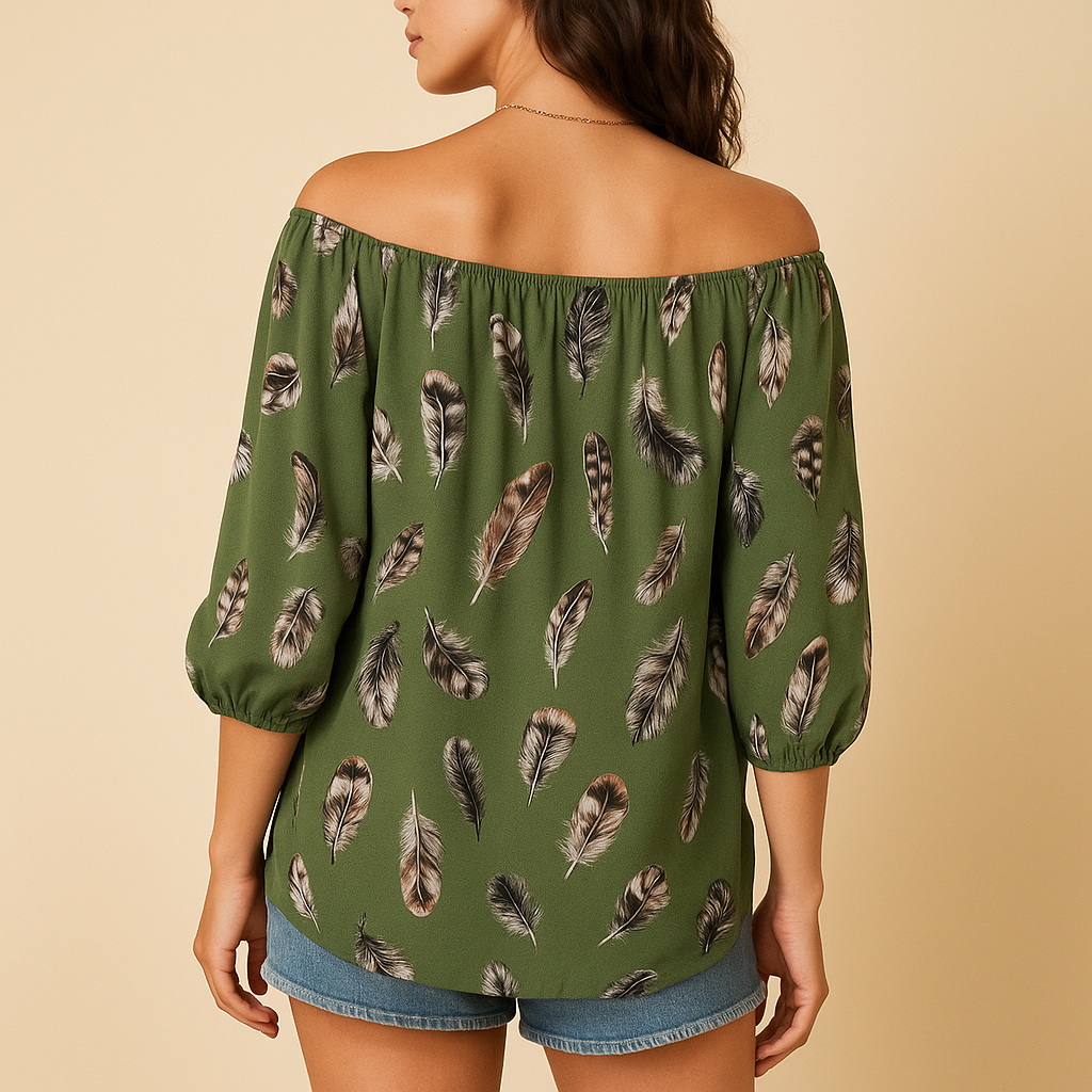 Feather print V-neck blouse for women | Nora