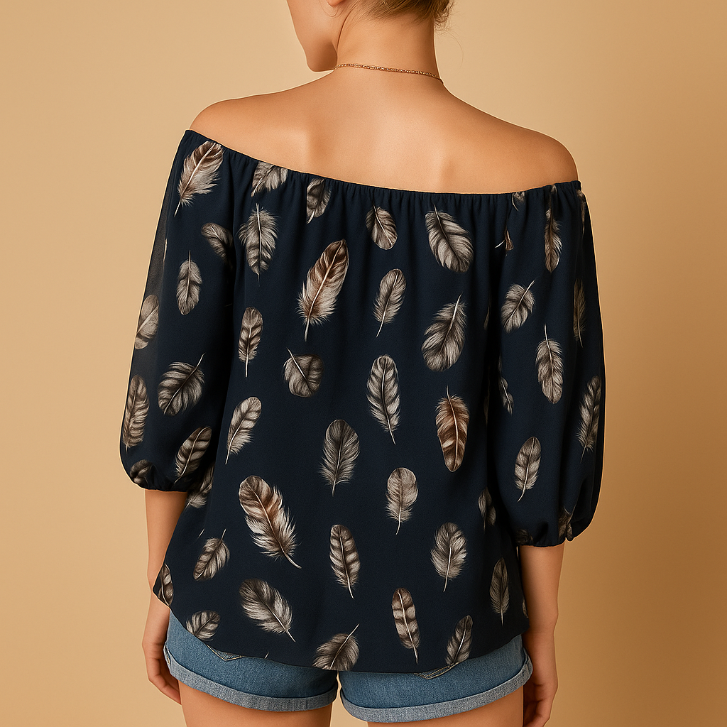 Feather print V-neck blouse for women | Nora