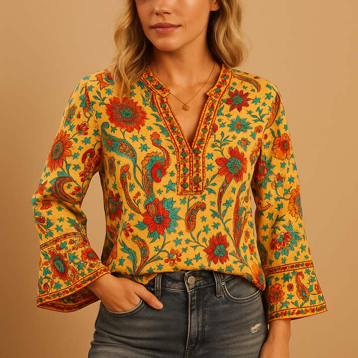 Floral blouse with flared sleeves for women | Hazel