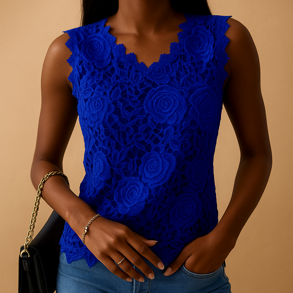 Lace blouse with round neck for women | Celeste