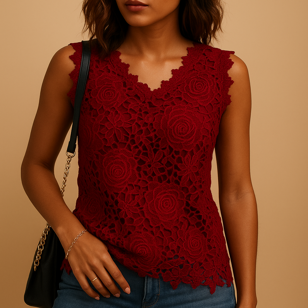 Lace blouse with round neck for women | Celeste