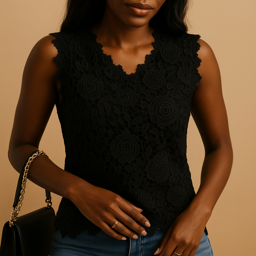 Lace blouse with round neck for women | Celeste