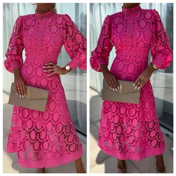 Pink Lace Summer Party Maxi Dress