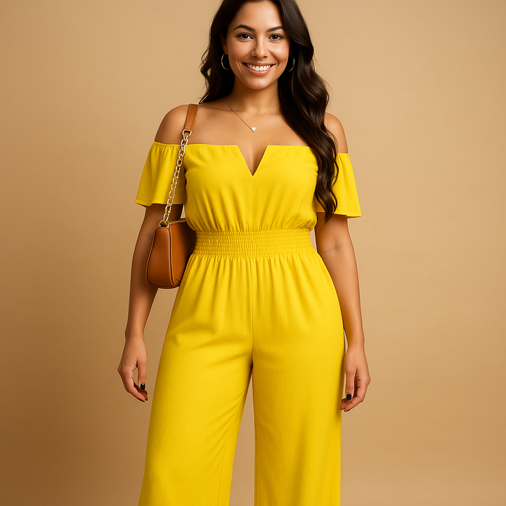 Off-shoulder pleated jumpsuit for women | Selena