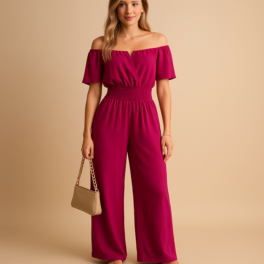 Off-shoulder pleated jumpsuit for women | Selena