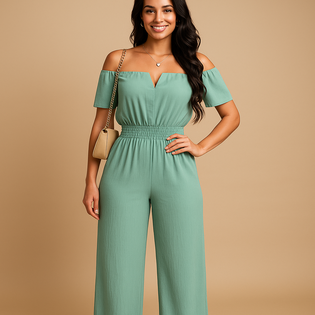 Off-shoulder pleated jumpsuit for women | Selena