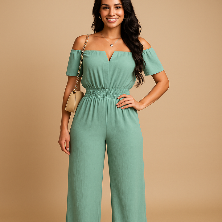 Off-shoulder pleated jumpsuit for women | Selena