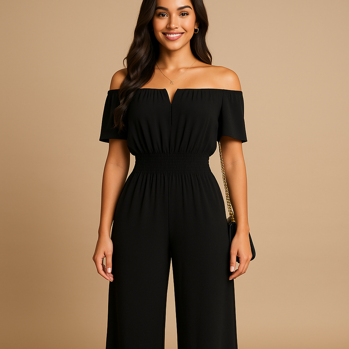 Off-shoulder pleated jumpsuit for women | Selena