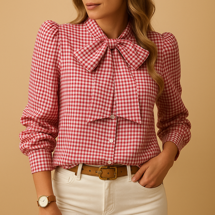 Plaid bow tie blouse for women | Grace