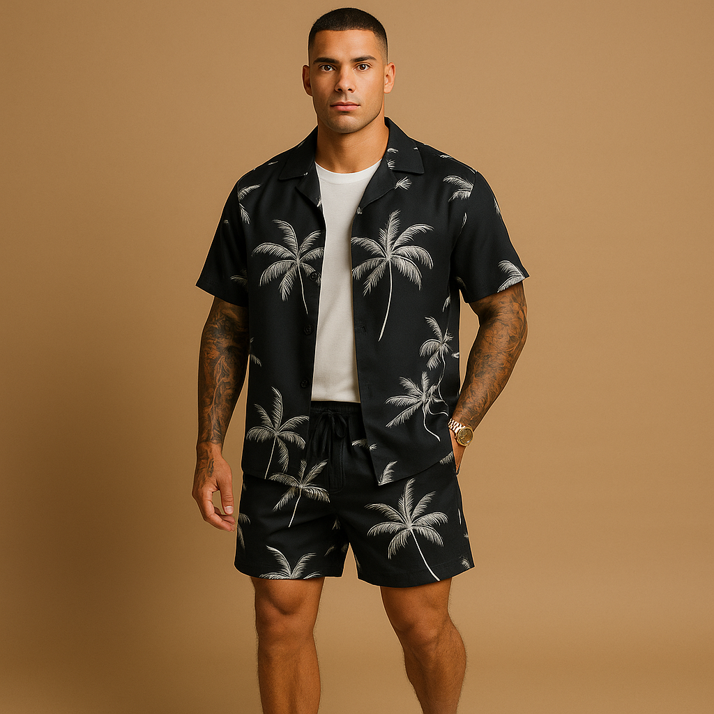 Tropical summer set with palm print for men | Adrian