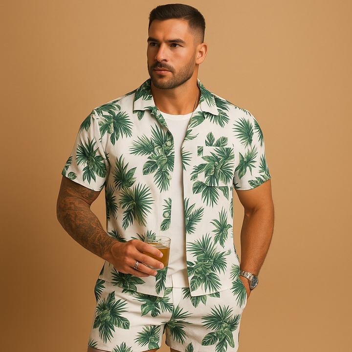 Tropical summer set with palm print for men | Adrian