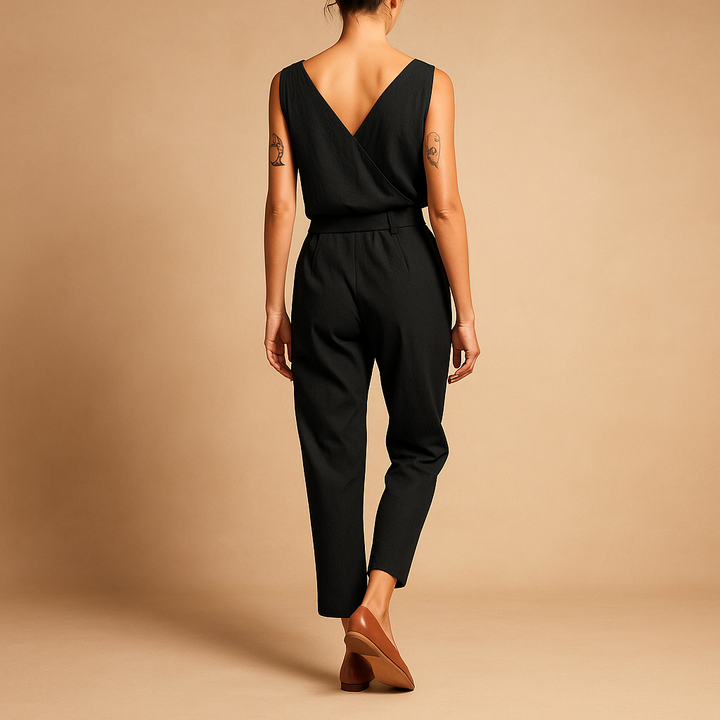 V-neck belted jumpsuit for women | Clarissa