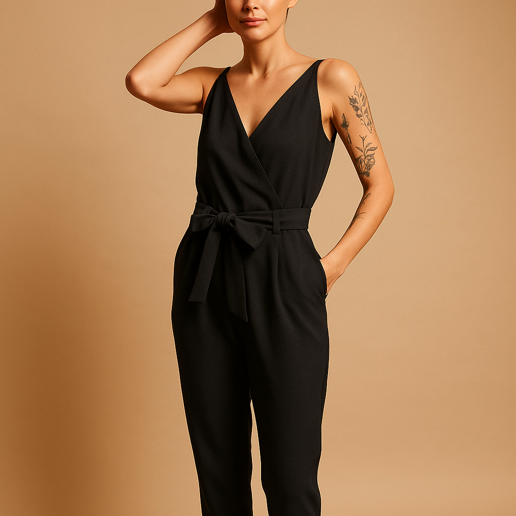 V-neck belted jumpsuit for women | Clarissa