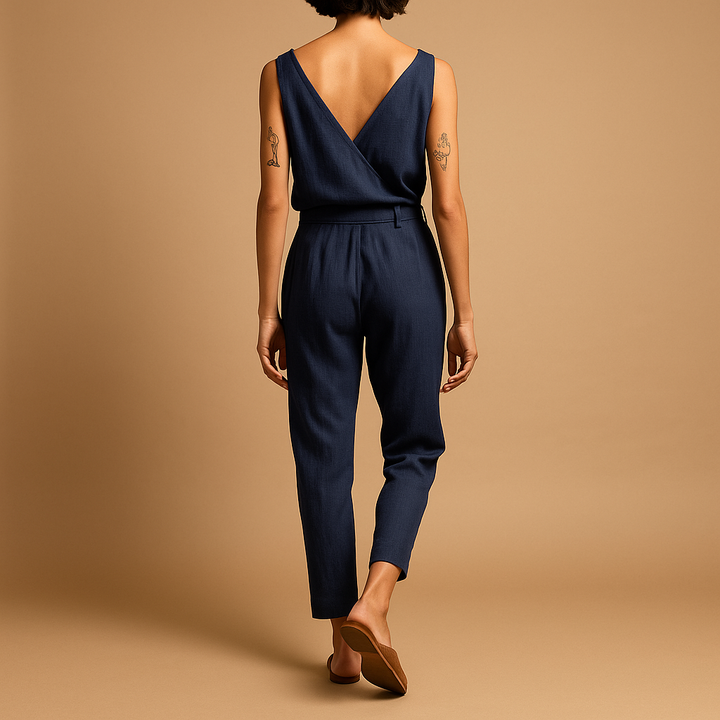 V-neck belted jumpsuit for women | Clarissa