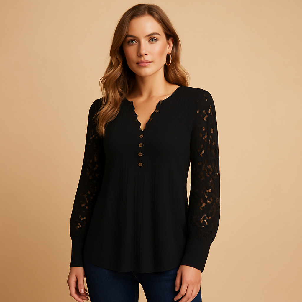 V-neck lace accent blouse for women | Amelia