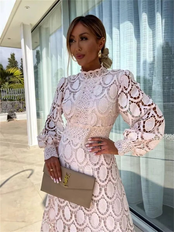 Pink Lace Summer Party Maxi Dress